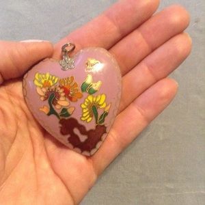 Large Enamel Puffed Heart Pendant Vintage
